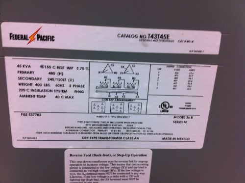 Federal pacific t4t45e transformer for sale