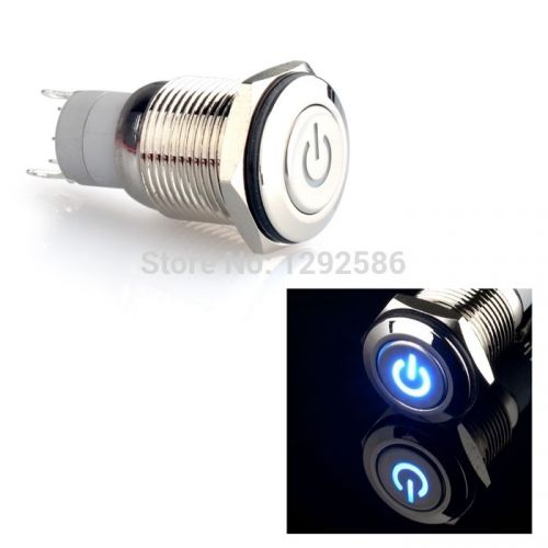 2pcs/lot 16mm Flat Head Car Angel Eye Blue Led Switch Latching Push Button