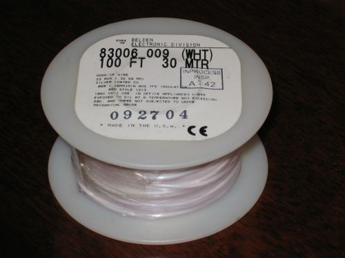 USA BELDEN HOOK-UP WIRE 83006 WHITE Silver Pt Stranded Teflon 22 AWG 100FT SPOOL