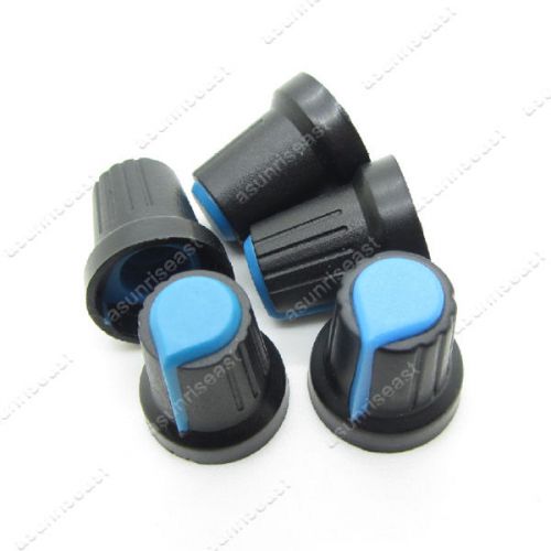 100 x Potentiometer Pot Knob Black With Blue Pointer for 6mm Split Splined Shaft