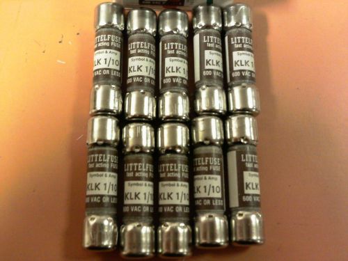 LOT OF 10 LITTELFUSE KLK 1/10 AMP 600 VAC ATM 1/10 AMP FAST ACTING FUSE