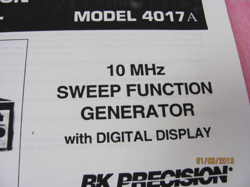 Bk precision 4017a instruction manual for 10 mhz sweep/function generator for sale