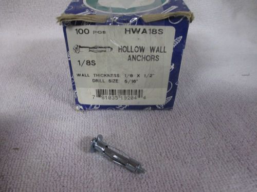 100 Pcs. Acorn HWA18S - 1/8&#034; Short Hollow Wall Anchors - NEW