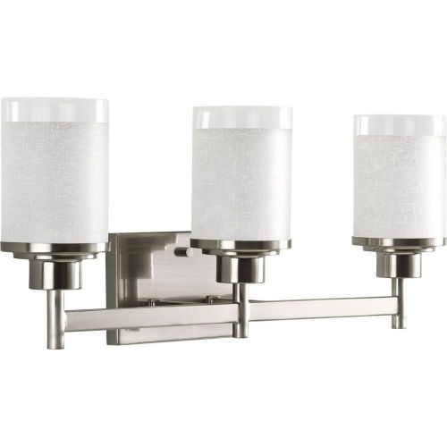 Progress lighting p2978-09 3-light wall bracket with white linen brushed nickel for sale