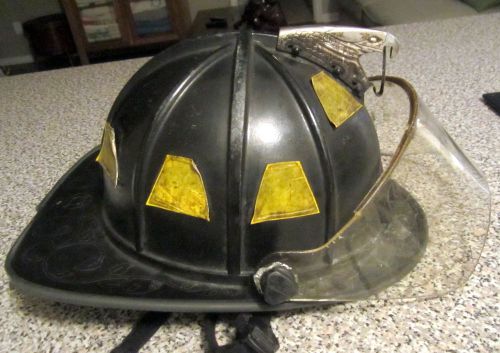 Morning Pride Black Firefighter  Helmet 1996 w/ Eagle &amp; Faceshield~NFPA~BF2PR~