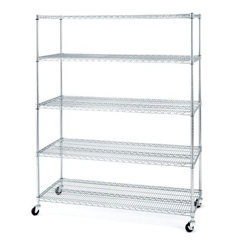 Industrial 5 Tier Garage Rolling Metal Chrome Shelving Wire Storage Shelves Rack