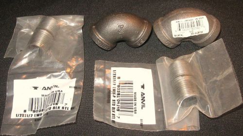 ? Anvil Lot of 4 Pipe Fittings: Nipple .5&#034; NPT Male x 1.5&#034; Long, 90 Degree Elbow