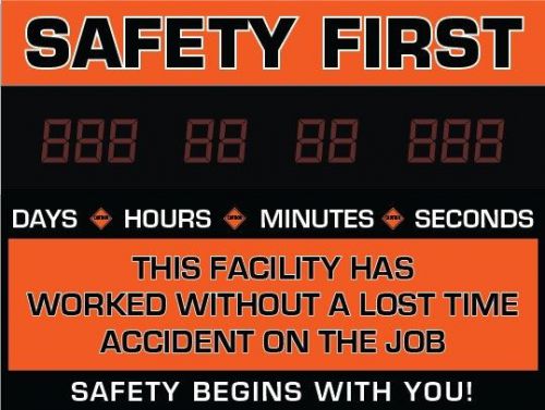 SAFETY SIGN CLOCK ORANGE -LED COUNT-UP CLOCK