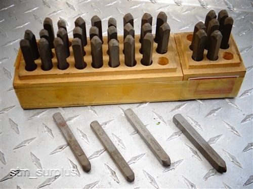 Lot of schmidt hi-duty 3/32&#034; marking letters a thru z and 0 to 9 w/ wooden box for sale