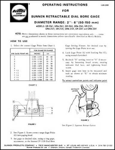 Sunnen Retractable Dial Bore Gage Instruction Manual