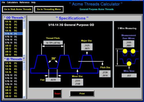 Web Machinist CNC Software Acme Rod Insert Screw Thread Wires Measuring Carbide