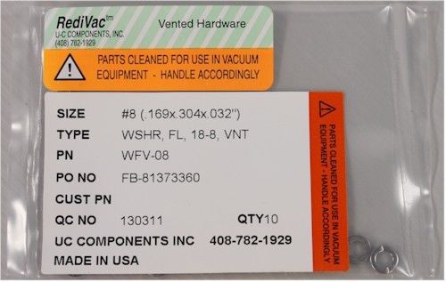 New redivac #8 vented stainless steel (18-8) washer wfv-08 (10 qty) ++free ship! for sale