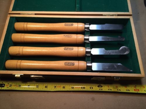 AMT Chisel Set Of 4 large Wood Turning Lathe Tools in Wood Case