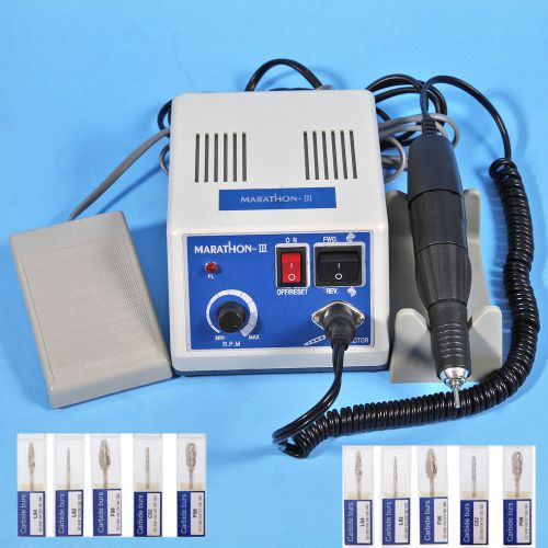 Dental Lab Marathon Micromotor N3+ 35K RPM Handpiece + 10* Tungsten Carbide Burs