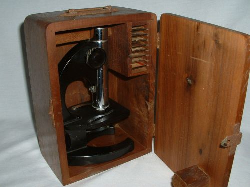 MAKE OFFER@RARE@ANTIQUE@BAUSCH &amp; LOMB@MODEL R@MICROSCOPE@ALL SLIDES@WOODEN CASE@