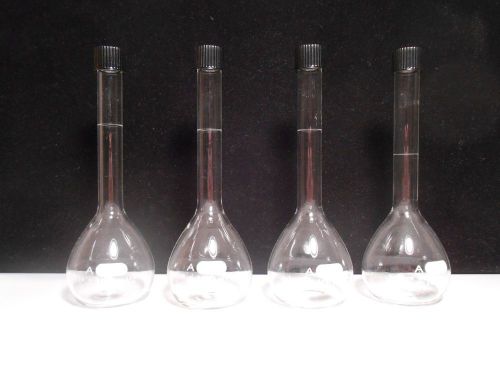 LOT OF 4 CORNING / PYREX FLASK #5650 100 ml FLASKS W/ CAPS