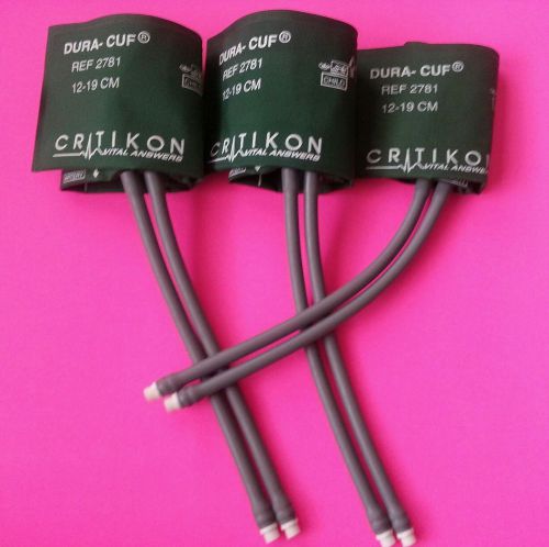 Lot of 3 Dura-Cuf Critikon Blood Pressure Monitor Cuffs - Size: Child - 12-19cm