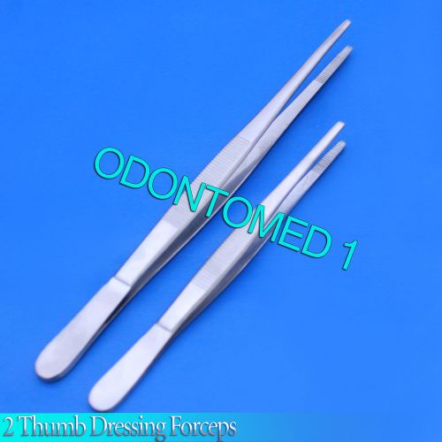 2 PCS THUMB LAB TWEEZERS DRESSING DISSECTION FORCEPS 6&#034; + 8&#034; SERRATED ECONOMY