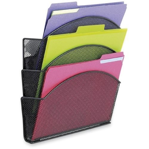 Onyx Magnetic Mesh Panel Accessories, 3 File Pocket, 13 x 4 1/3 x 13 1/2. Black