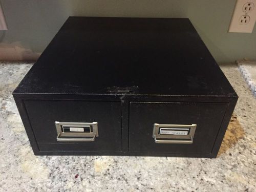 VINTAGE INDUSTRIAL TWO DRAWER METAL FILE BOX CARD CATALOG Black