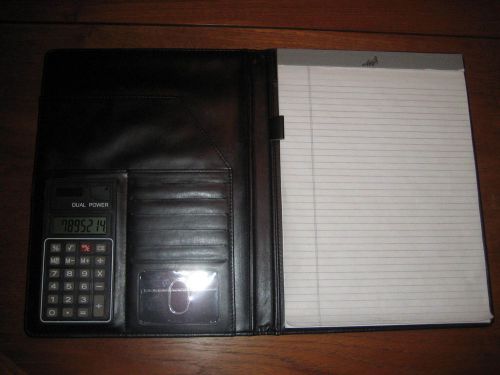 BUXTON Writing Pad Folio w/Calculator Interior Pockets Black Faux Leather