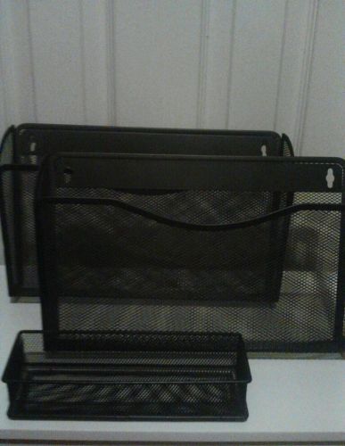 3 lot*black metal mesh*wall file/paper holders &amp; pen holder.organizers