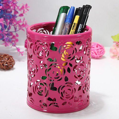 New Round Mesh Desk Pen Pencil Organiser Cup Office Desktop Pen Holder Rose