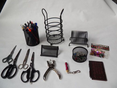 Misc. Office Desk Accessories Lot Pen &amp; Card Letter Holder Scissors Punch +MORE