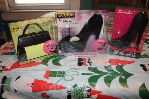 Scotch Tape High Heel Shoe, Post It Purse Dispensers &amp; Swingline Stapler