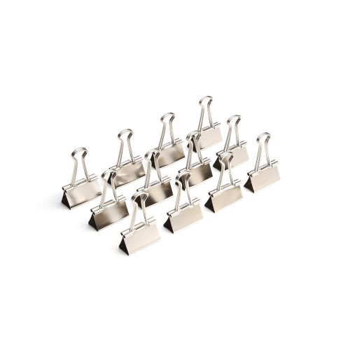 24 MEDIUM SILVER BINDER CLIPS - NIB 2 BOXES OF 12