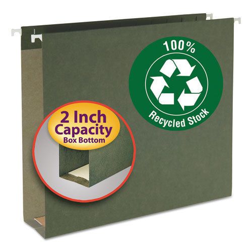 Two inch capacity box bottom hanging file folders, letter, green, 25/box for sale