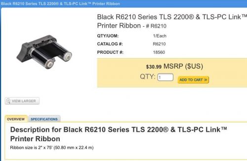 Brady printer ribbon tls 2200/ tls pc link lot of 4- r6210 black ribbon new for sale