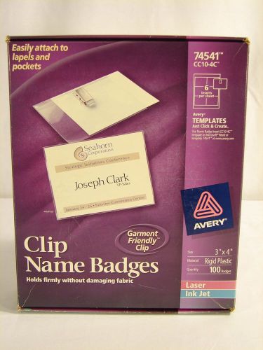 Avery 74541 Clip Name Badges 3&#034; x 4&#034; Rigid Plastic 100 Badges Laser Ink Jet