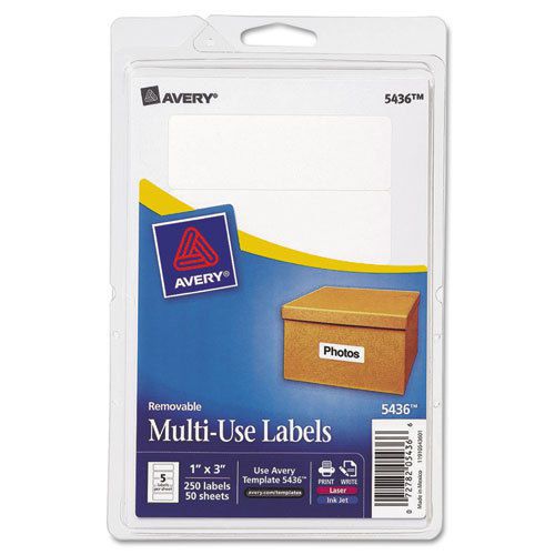 Print or Write Removable Multi-Use Labels, 1 x 3, White, 250/Pack