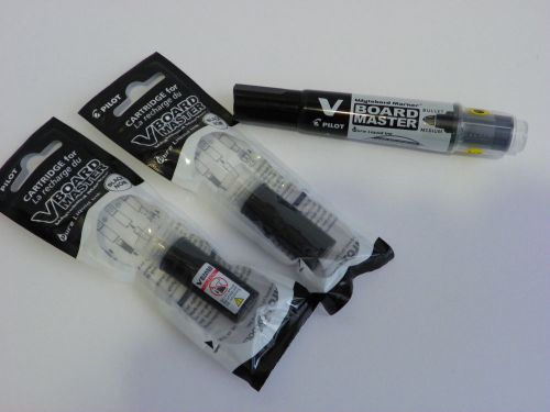 WHITEBOARD MARKER PILOT V MASTER BLACK &amp; 2 REFILLS ERASE MEDIUM REFILABLE