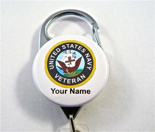 US NAVY VETERAN CARABINER ID BADGE HOLDER, RETRACTABLE REEL, KEYS,DR.NURSE,ER