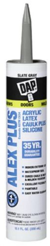 Dap Alex Plus, 10.1 oz.Slate Gray Acrylic Latex Caulk Plus Silicone 18118