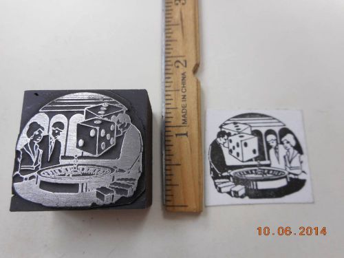 Letterpress Printing Printers Block, Roulette Wheel w Croupier, Couple, &amp; Dice