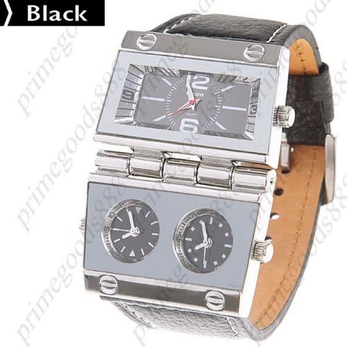 Triple Movts Analog Quartz Wrist PU Leather Band Free Shipping Black Face Men&#039;s