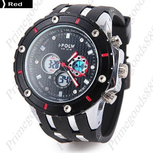 LCD Waterproof Analog Silica Gel Digital Quartz Men&#039;s Wrist Wristwatch Red