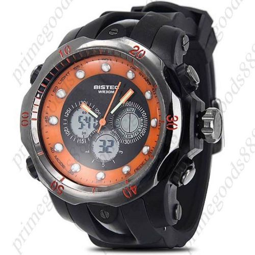 Waterproof Digital Quartz Analog Men&#039;s Wristwatch Black Orange Glowing hands