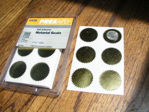 205 Dennison Presaply Self Adhesive Notarial Seals 1 9/16&#034; Gold  labels