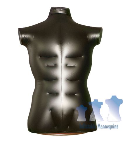 Inflatable Male Torso Large, Black And Wood Table Top Stand, Brown