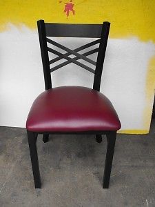 Black metal restaurant chair burgundy vinyl seat new for sale