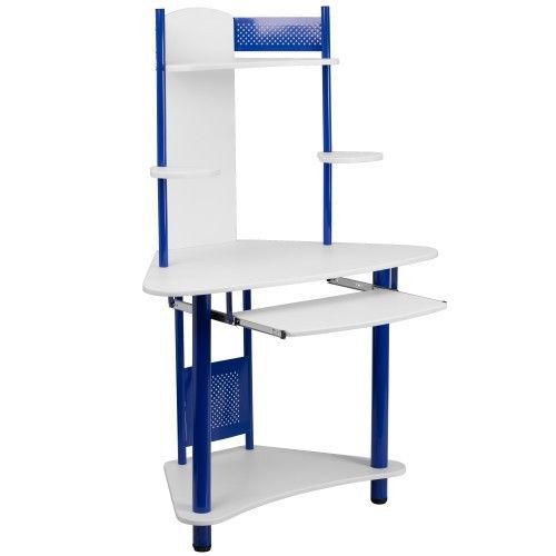 Flash Furniture NAN-JN-2705-BL-GG Blue Corner Computer Desk with Hutch