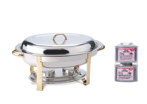 New  deluxe 6 qt. oval gold accent chafer chafing set lowest $ guarantee bonus for sale