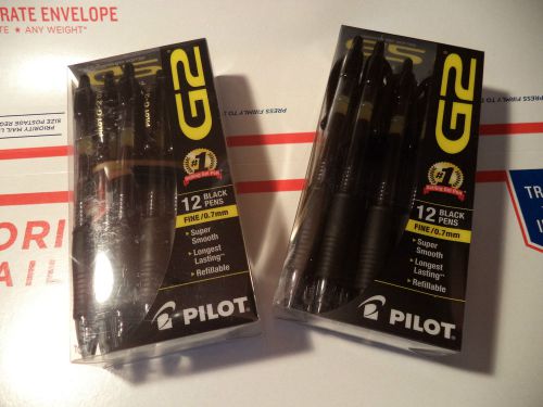 24 PILOT G2 BLACK  FINE 07 ROLLERBALL PENS free shipping fresh 2 x12 pk free sh