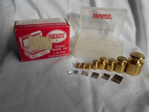 OHAUS WEIGHT SET, ohaus student metric mass weight set, brass weight set, w/box