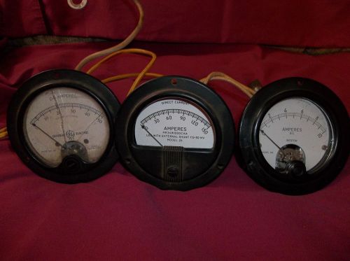 Vintage Lot of 3 DC Amp Meters Weston 301 Simpson Model 26 w/Shunt GE 8D040ADA1