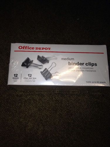 Office Depot, Binder Clips, Medium, 12 Per Box, 12 Boxes, 144 Total Clips